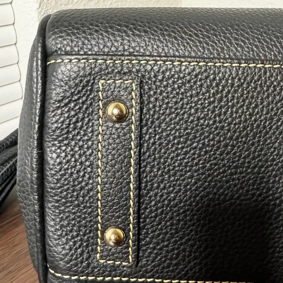 NEW! Dooney & Bourke Black Leather Tassel. Shoulder Bag with Gold Accents - Picture 5 of 9